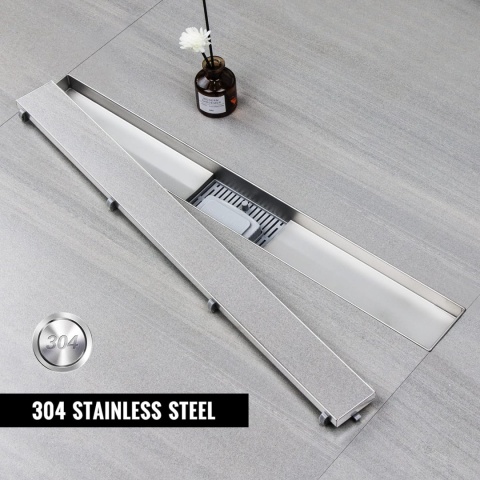 Sunrik 110 cm odpływ podłogowy ze stali nierdzewnej zestaw z syfonem