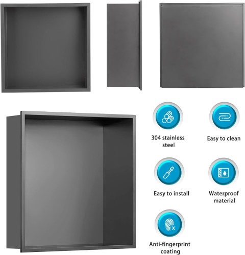 Sunrik Nisza prysznicowa ścienna, ze stali nierdzewnej 30 x 30 x 10 cm