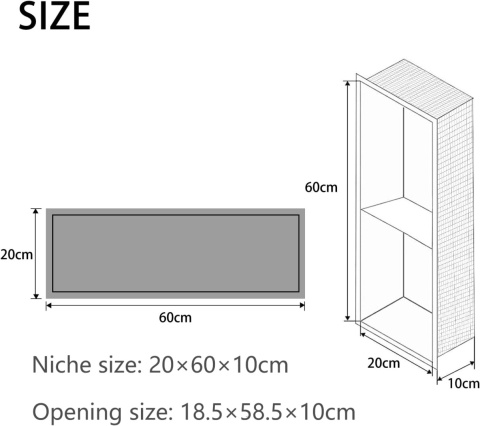 Sunrik Wbudowana półka prysznicowa ze stali nierdzewne 60x20x10cm