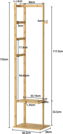 Unho Bambusowy wieszak na ubrania, narożny 38 cm x 30 cm x 155 cm
