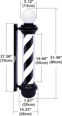 WDZD 80cm Słup Fryzjerski Obrotowy Czarne Białe Paski lampa LED Barber