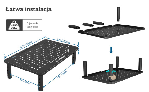 BONTEC Metalowe Stojaki Ergonomiczna Regulacja Wysokości Monitora 2szt BONTEC Metalowe Stojaki Ergonomiczna Regulacja Wysokości Monitora 2szt