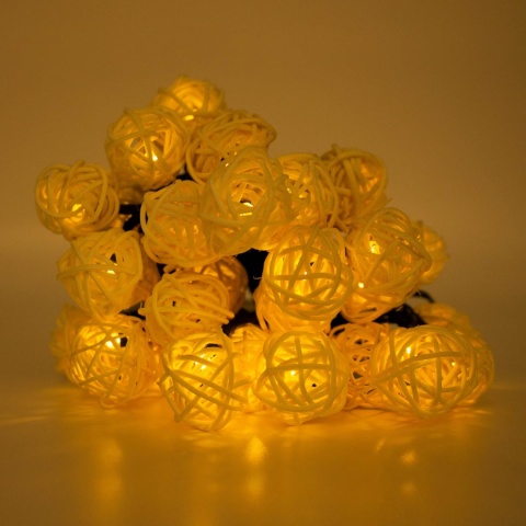 Solarny Łańcuch świetlny LED na Zewnątrz, 30 LED Piłki Rattanowe, 6M