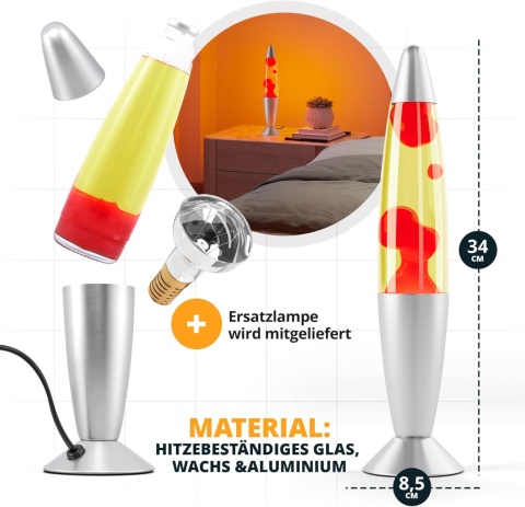 FLOWBERG Lampa lava czerwona lampa woskowa uspokajajaca, terapeutyczna