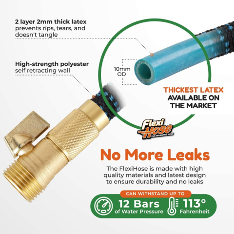 Flexi Hose rozszerzalny wąż ogrodowy z 8-funkcyjną dyszą mosiądz 23m Flexi Hose rozszerzalny wąż ogrodowy z 8-funkcyjną dyszą mosiądz 23m