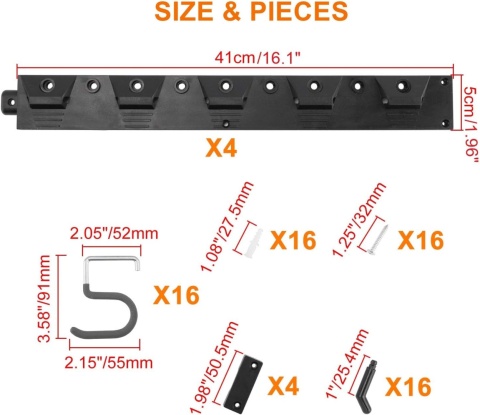 Homtone Organizer na narzędzia ogrodowe, 162 cm regulowany