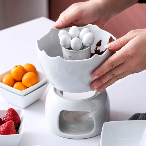 MALACASA Seria Favor, zestaw z białej ceramicznej porcelany do fondue