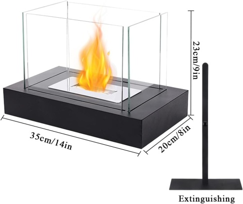 Prostokątny, szklany kominek stołowy JHY Design na bioetanol