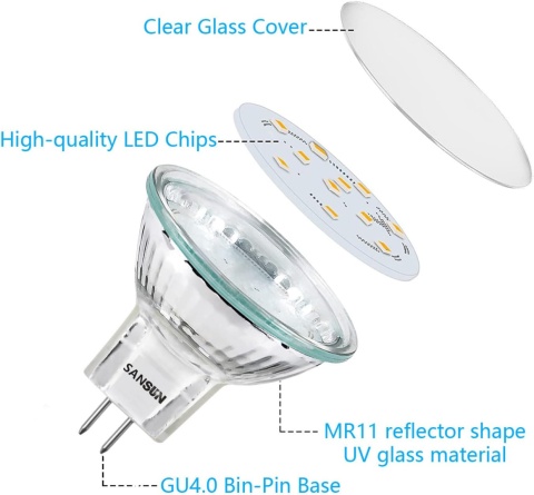 SANSUN Żarówki LED MR11 2,4 W, 12 V 20 W 35 mm 3000 K 4 sztuki
