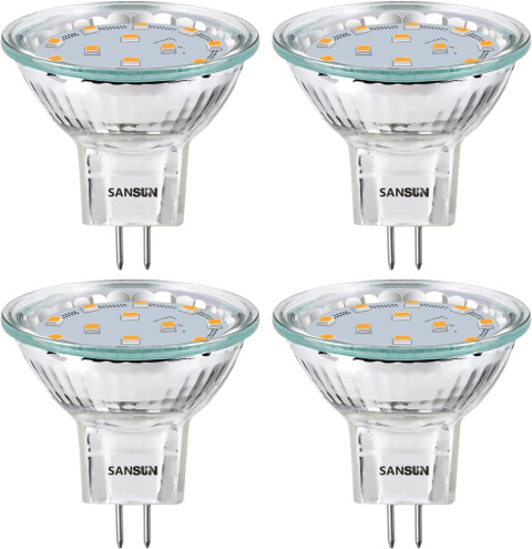 SANSUN Żarówki LED MR11 2,4 W, 12 V 20 W 35 mm 3000 K 4 sztuki