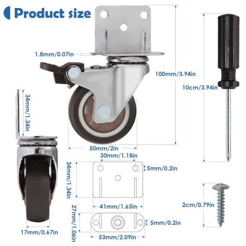 WEIBIDA kółka meblowe gumowe 50 mm z hamulcami 360 stopni 270 kg