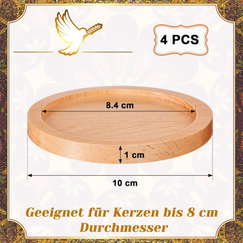 Zonon 4 sztuki drewniane tace na świece okrągłe 8 cm, podstawka taca Zonon 4 sztuki drewniane tace na świece okrągłe 8 cm, podstawka taca