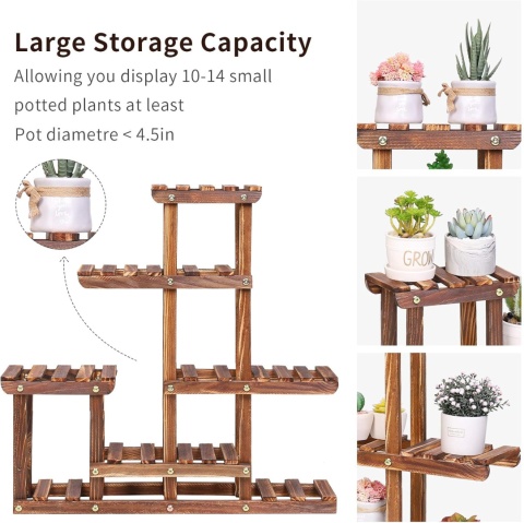 unho 6-poziomowy stojak na rośliny, drewniane półki na rośliny,kwietnik