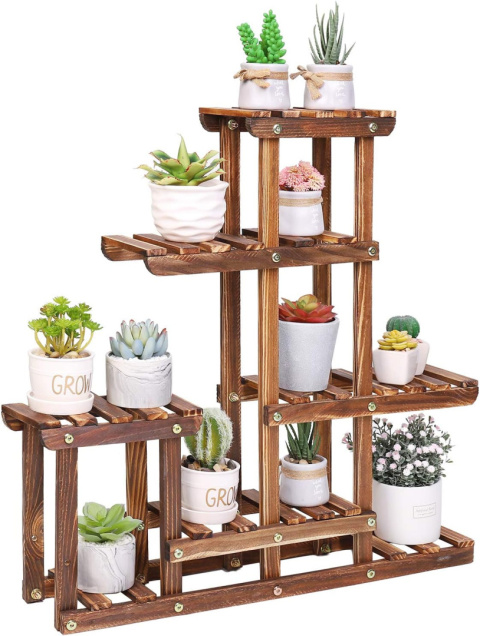 unho 6-poziomowy stojak na rośliny, drewniane półki na rośliny,kwietnik