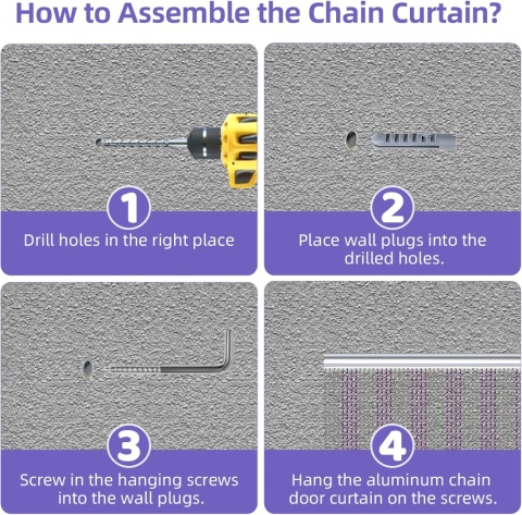Gluwoer Aluminiowa zasłona łańcuchowa, 90 x 200 cm, metalowa moskitiera