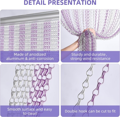 Gluwoer Aluminiowa zasłona łańcuchowa, 90 x 200 cm, metalowa moskitiera