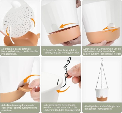 Diivoo Samonawadniająca doniczka 25 cm wiszaca zestaw 2 sztuki XL