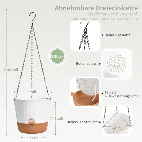 Diivoo Samonawadniająca doniczka 25 cm wiszaca zestaw 2 sztuki XL