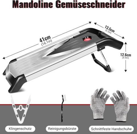 MASTERTOP Mandolina krajalnica do warzyw, ostrze V, z 5 wkładkami