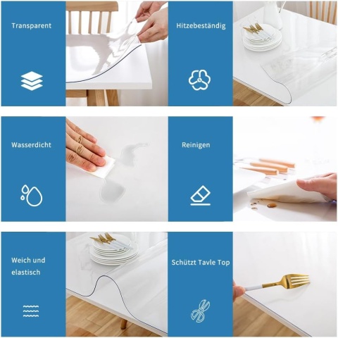 Pokrowiec na stół Przezroczysty 2mm PVC Zmywalny pokrowiec 90 x180 cm