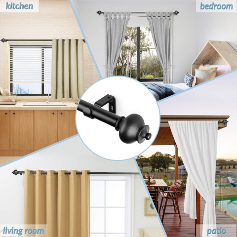 SZXIMU Karnisz wysuwany czarny 91-182 cm, karnisz z okrągłą końcówką