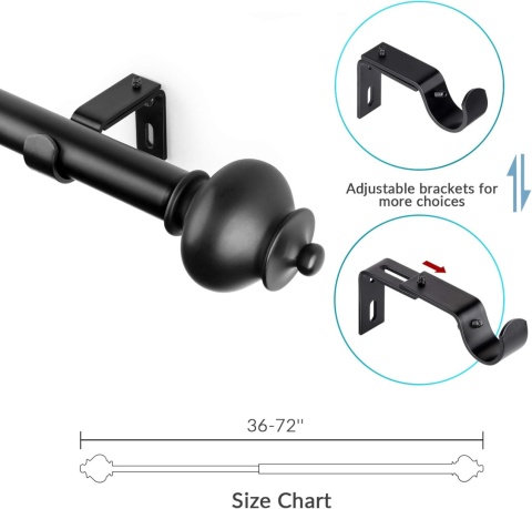 SZXIMU Karnisz wysuwany czarny 91-182 cm, karnisz z okrągłą końcówką