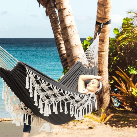 Anyoo Hamak ogrodowy bawełniany hamak z torbą podróżną