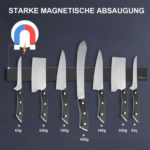 Dmore Listwa magnetyczna na noże z 3 haczykami, 40 cm