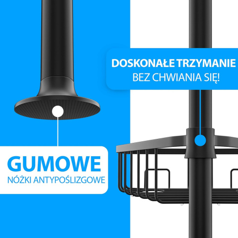 EDELHAND© Czarna teleskopowa półka prysznicowa od 105 do 270 cm EDELHAND© Czarna teleskopowa półka prysznicowa od 105 do 270 cm