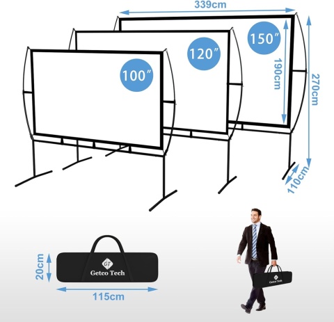 Ekran projekcyjny 150" stelaz+ torba 339 x 270 cm 16:9 GT GETCO TECH