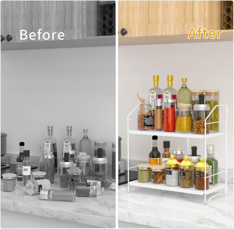 MAYZOLOP Regał na przyprawy, 2 poziomy, 31 cm x 31,8 cm x 16 cm bialy