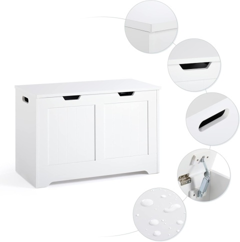 Mondeer Ławka do przechowywania z pokrywką, biała, 72 x 36 x 48 cm