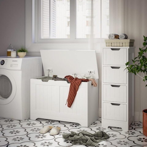 Mondeer Ławka do przechowywania z pokrywką, biała, 72 x 36 x 48 cm