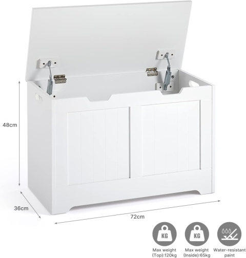 Mondeer Ławka do przechowywania z pokrywką, biała, 72 x 36 x 48 cm