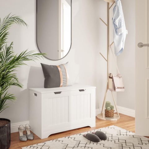 Mondeer Ławka do przechowywania z pokrywką, biała, 72 x 36 x 48 cm