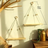 Półka ścienna na z drewna boho wisząca , zestaw 2 sztuk