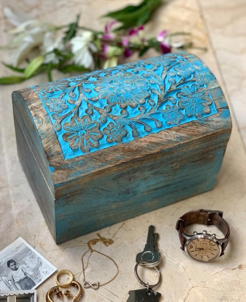 Ręcznie robione dekoracyjne drewniane pudełko skrzynia 22 x 15 cm