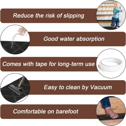 SHACOS maty na schody czarne, 14 sztuk 20 x 76 cm antypoślizgowa