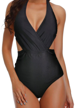 Damski jednoczęściowy strój kąpielowy Plus Size Rozmiar 3 XL Monokini wysoki stan , modelujący sylwetkę, czarny