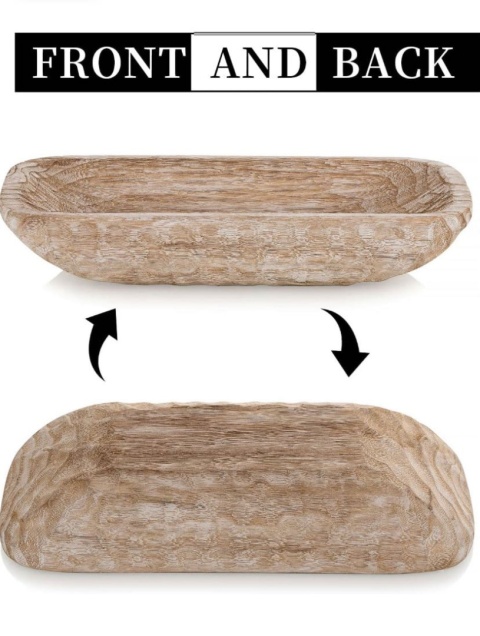 Hanobe Dekoracyjna drewniana Duża 42 cm miska, dekoracje na stół naturalny świecznik taca, ręcznie rzeźbiona