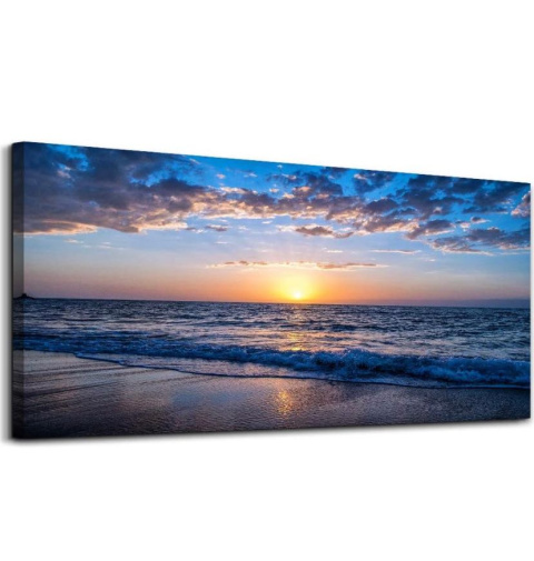 Hyidecorart Zachód słońca na plaży Płótno ścienne, Duże 100x50 cm , nowoczesna grafika Natura Błękitne morze Krajobraz