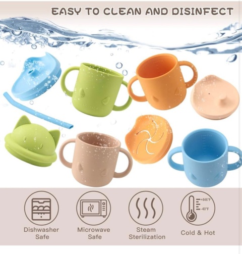 LQMBABY Zestaw kubków dla dzieci wykonany z silikonu, niekapek do picia, szczelny, bez BPA,