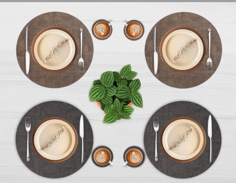 Okrągłe podkładki dwustronne, ze sztucznej skóry, zestaw 6 dużych + 6 małych brazowe