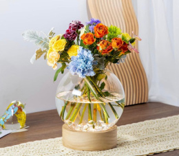 Wazon, podświetlany wazon na kwiaty ze szkła i drewna z LED i timerem