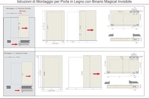 BINARIO MAGICAL Niewidoczne drzwi przesuwne system prowadnic 80-120cm