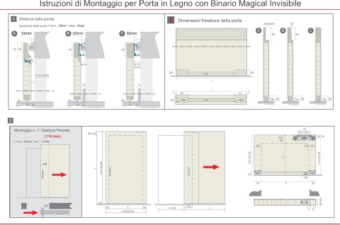 BINARIO MAGICAL Niewidoczne drzwi przesuwne system prowadnic 80-120cm