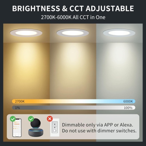 DUSKTEC Inteligentne oczko sufitowe aplikacja, głos 6 szt 2700K-6000k