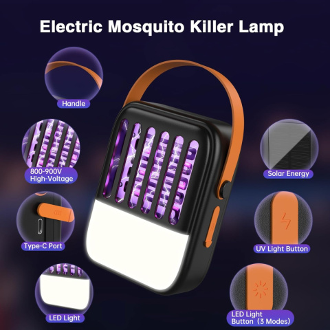 Lampa przeciw komarom, 2 w 1 Solarne zasilanie, lub USB 1200mAh Lampa przeciw komarom, 2 w 1 Solarne zasilanie, lub USB 1200mAh