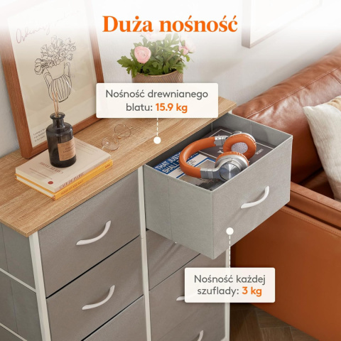 Lifewit Komoda Z Szufladami Drewniany Blat, stalowa rama