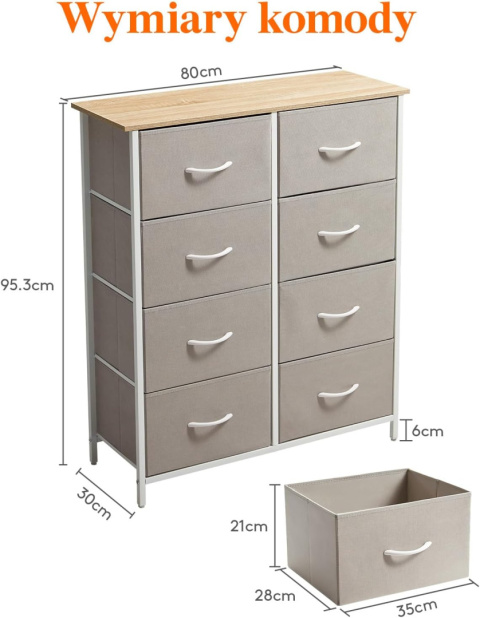 Lifewit Komoda Z Szufladami Drewniany Blat, stalowa rama